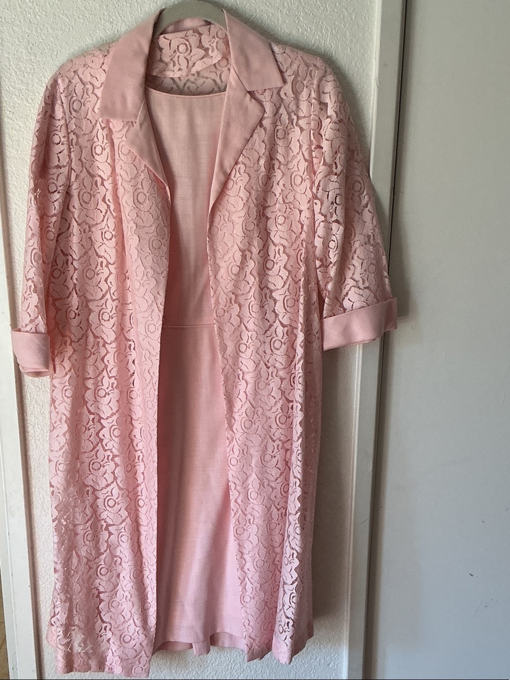 Soft Pink Lace Jacket With Linen Dress